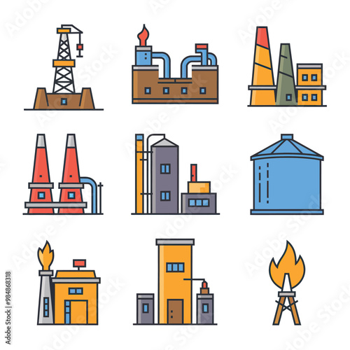 illustrations vector icon for oil and gas industry refinery process and building 
