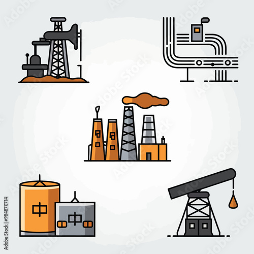 illustrations vector icon for oil and gas industry refinery process and building 
