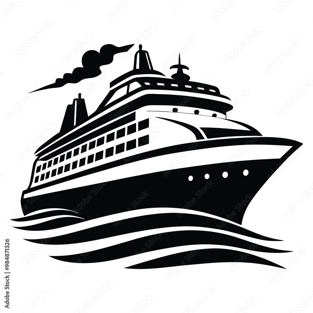 Vector Illustration of Cruise Ship in Black and White Vector Illustration of Cruise Ship in Black and White