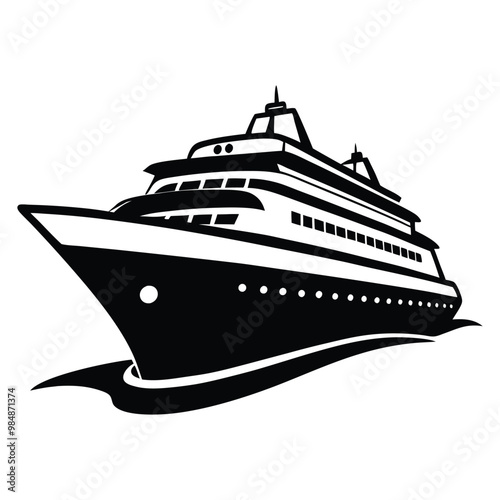 Vector Illustration of Cruise Ship in Black and White