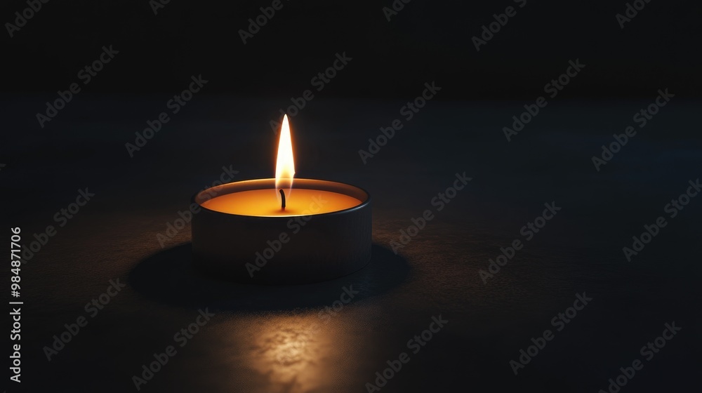 A single candle burning in a dark room, with its flame creating a dramatic and peaceful contrast against the surrounding shadows. A single candle burning in a dark room, with its flame creating a dramatic and peaceful contrast against the surrounding shadows.