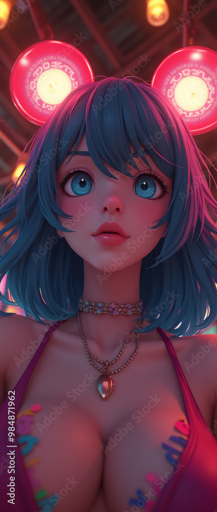 Fototapeta premium Sweet and sexy young girl cosplay anime Japanese style wearing a unique designer top