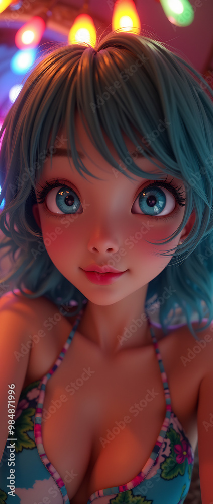 Obraz premium Sweet and sexy young girl cosplay anime Japanese style wearing a unique designer top