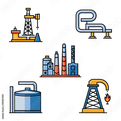 illustrations vector icon for oil and gas industry refinery process and building 
