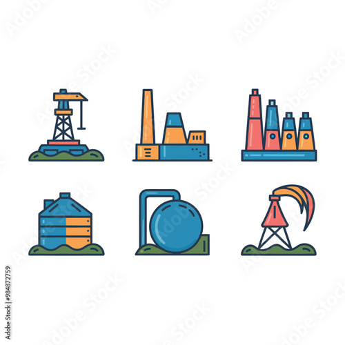 illustrations vector icon for oil and gas industry refinery process and building 
