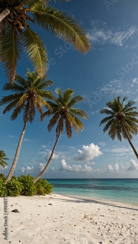 Small tropical island with palm trees and a white sand beach