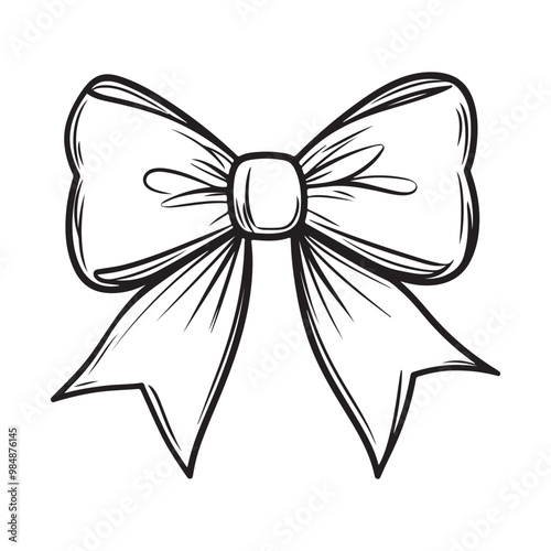 Bow line art logo icon design, vector illustration on white background, happy merry Christmas bow ribbon card vector illustration design, Bow cartoon line art design