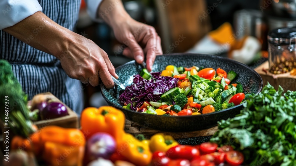 Chef Preparing a Vibrant Salad Chef Preparing a Vibrant Salad