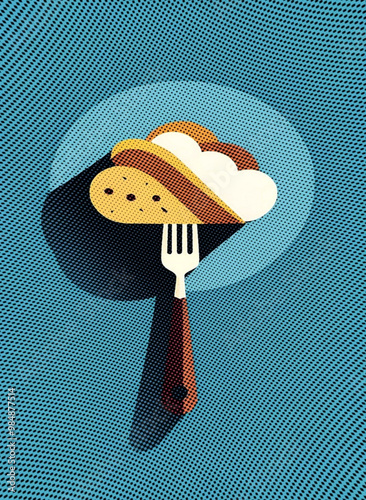 Illustration of a fork with a taco in the shape of a cloud