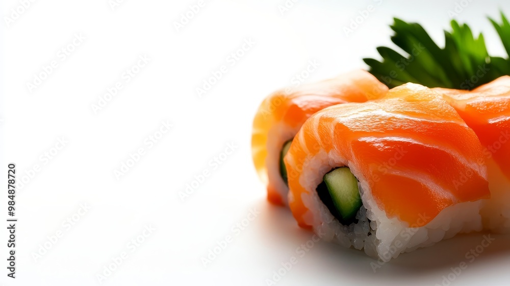 Delicious salmon sushi rolls, a classic Japanese delicacy, perfect for any occasion. Fresh salmon, cucumber, and rice create a flavorful and visually appealing dish. Delicious salmon sushi rolls, a classic Japanese delicacy, perfect for any occasion. Fresh salmon, cucumber, and rice create a flavorful and visually appealing dish.