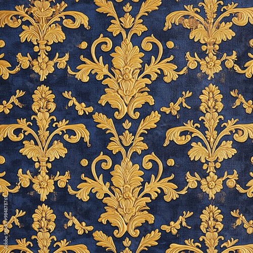 Ornate gold floral pattern on dark background