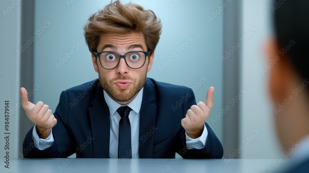 A man in a suit and tie making gestures with his hands, AI A man in a suit and tie making gestures with his hands, AI