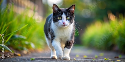 Black and White Cat Walking...