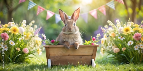 Bunny in a Wooden Wagon wit...