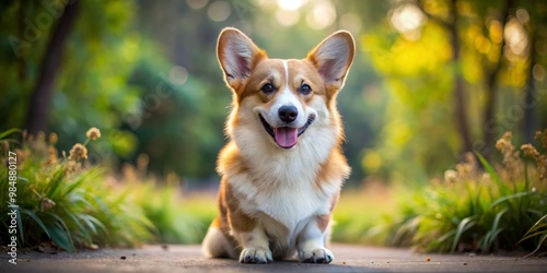 Corgi Sitting in a Green Me...