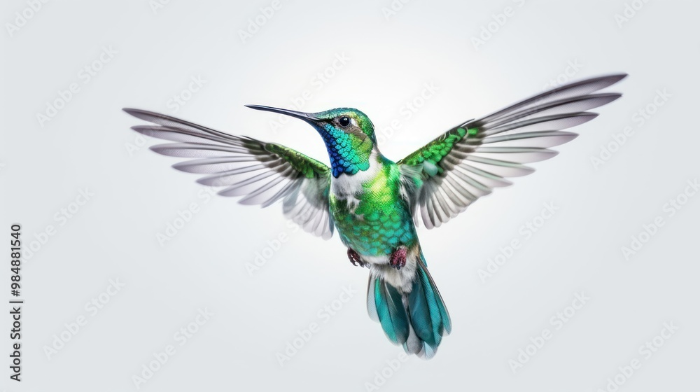 Obraz premium Hummingbird in Flight Against a White Background