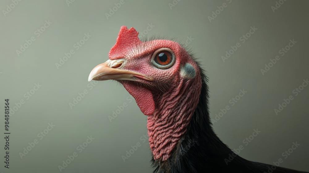 A close-up portrait of a turkey's head, showcasing its distinctive features, including its red wattle, beak, and keen eye. The image captures the bird's unique personality and provides a glimpse into A close-up portrait of a turkey's head, showcasing its distinctive features, including its red wattle, beak, and keen eye. The image captures the bird's unique personality and provides a glimpse into