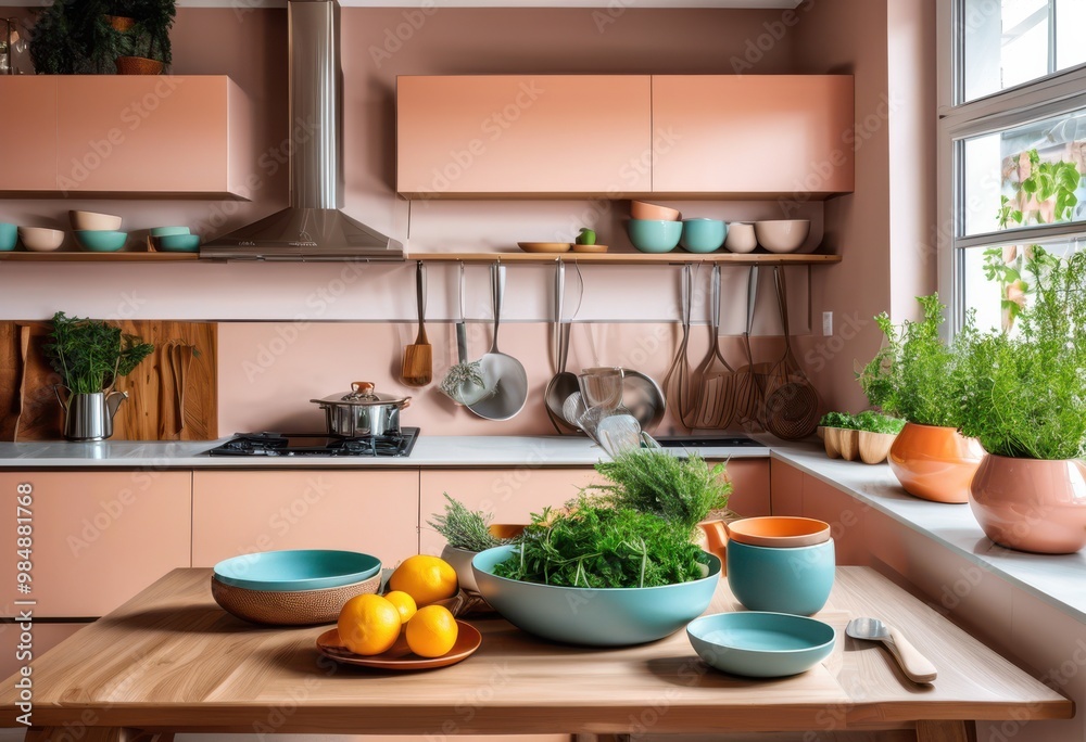 bright colorful kitchen space featuring immaculate cooking tools utensils inviting culinary experience, appliances, cheerful, clean, comfort, contemporary bright colorful kitchen space featuring immaculate cooking tools utensils inviting culinary experience, appliances, cheerful, clean, comfort, contemporary