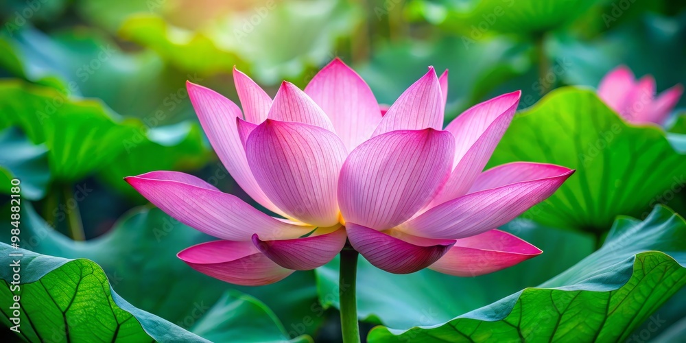 Pink Lotus Bloom Against Green Foliage, Photography, Nature, Flower, Lotus ,lotus, flower Pink Lotus Bloom Against Green Foliage, Photography, Nature, Flower, Lotus ,lotus, flower