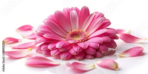 Pink Gerbera Daisy with Petals, White Background, Flower, Petals, Blossom, Gerbera Daisy