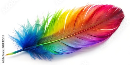 Rainbow Feather on White Ba...