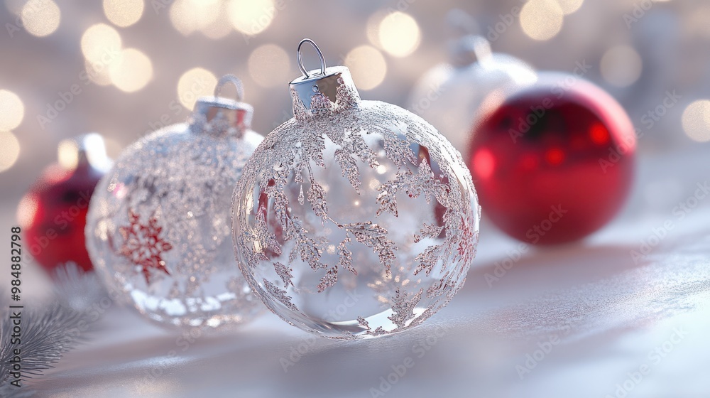 Transparent glass Christmas toys close-up Transparent glass Christmas toys close-up