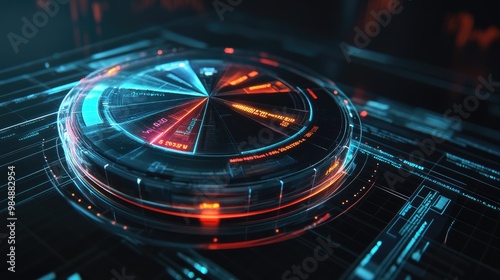 Wallpaper Mural A transparent 3D pie chart with floating segments, displayed against a dark, futuristic backdrop, with glowing percentages next to each slice for clarity. Torontodigital.ca