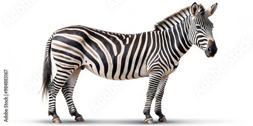 Striped Majesty Zebra Standing Tall on White Background, isolated, animal, wildlife, stripes