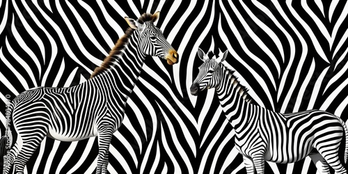 Zebra Stripes Two Zebras in a Black and White Pattern, digital art, zebra, stripes, animal