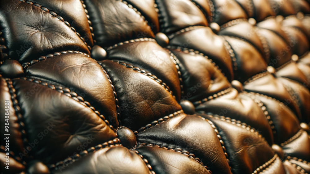 Obraz premium Luxurious black leather texture with intricate tufting and stitching details, showcasing elegance and sophistication in design. Perfect for upscale interiors
