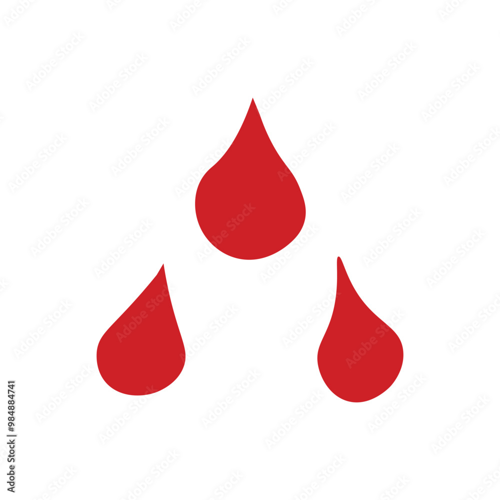 Three red blood drops in triangular arrangement, symbolizing blood donation or health care Three red blood drops in triangular arrangement, symbolizing blood donation or health care