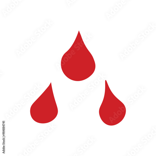 Three red blood drops in triangular arrangement, symbolizing blood donation or health care