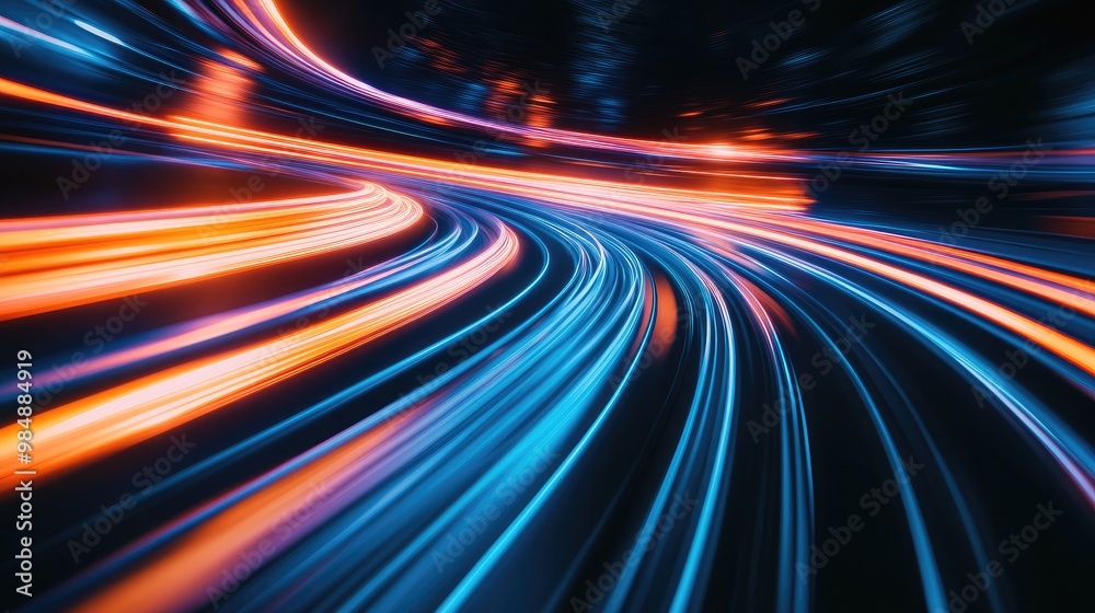 Abstract light trails create a dynamic, swirling pattern representing speed and movement.