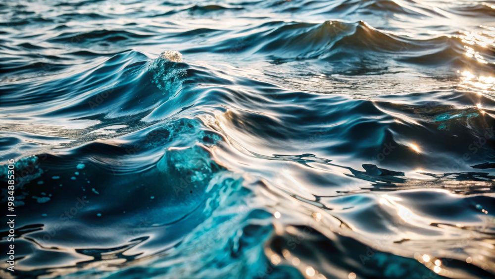 image captures mesmerizing view of ocean waves, showcasing beautiful interplay of light and water. texture of blue water creates serene and calming atmosphere image captures mesmerizing view of ocean waves, showcasing beautiful interplay of light and water. texture of blue water creates serene and calming atmosphere