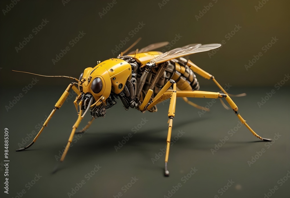 Fototapeta premium A robotic Mosquito isolated on a dark backdrop