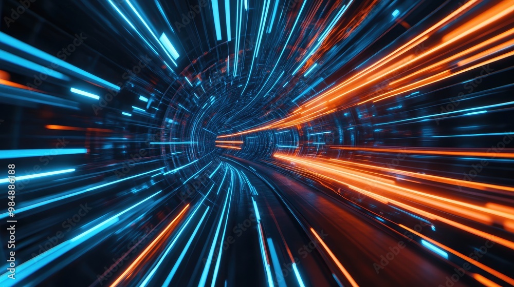 Abstract futuristic tunnel with blue and orange neon lights. Abstract futuristic tunnel with blue and orange neon lights.