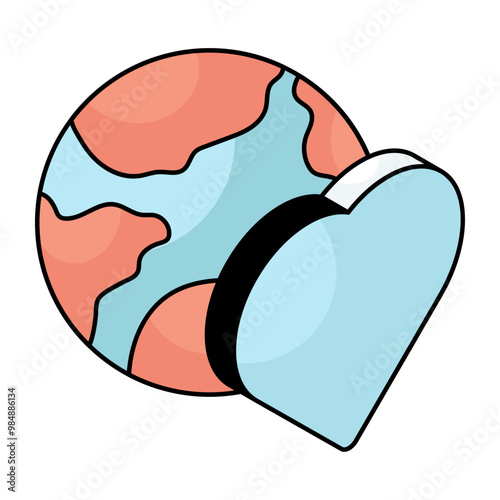 Conceptual flat design icon of global heart