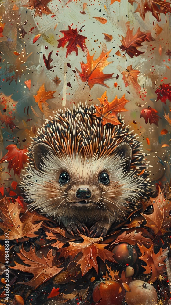 A hedgehog is nestled among autumn leaves. A hedgehog is nestled among autumn leaves.