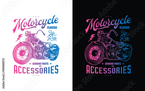 T-shirt or poster design with an illustration of an old motorcycle. Original vector illustration in vintage style. photo