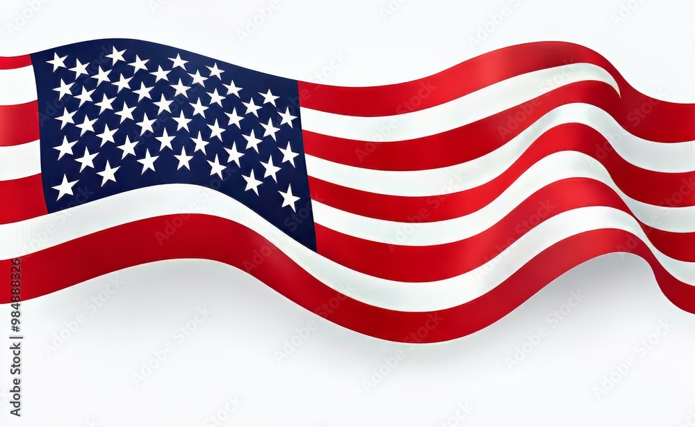 Waving American flag with vibrant red and white stripes and blue field of stars. Waving American flag with vibrant red and white stripes and blue field of stars.