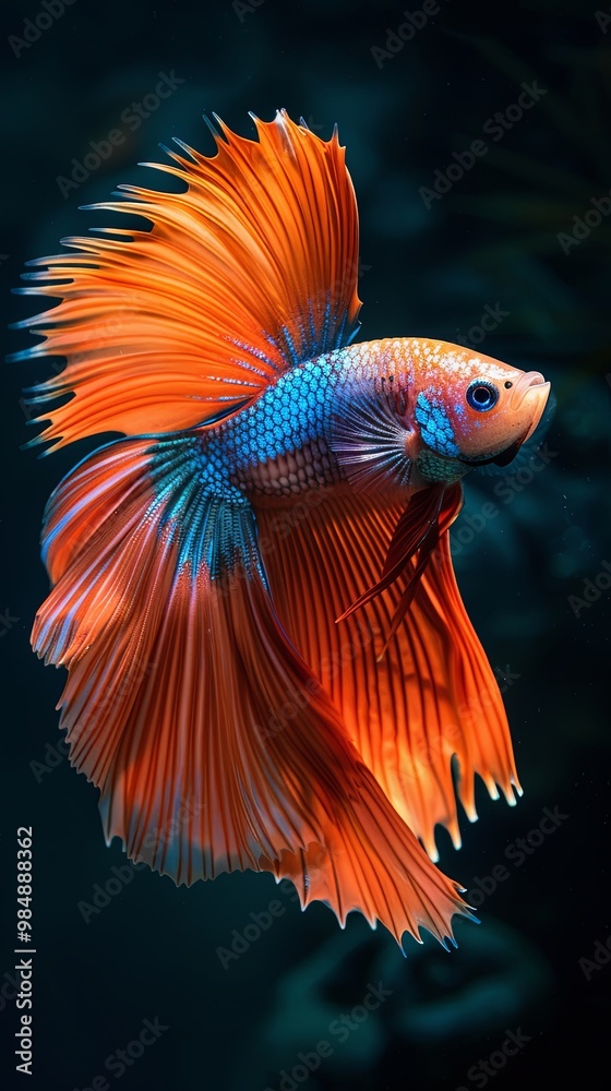 Obraz premium A vibrant betta fish is in motion.