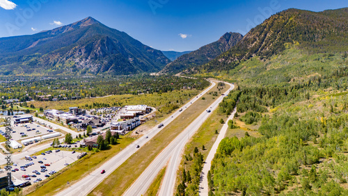 Fototapeta Naklejka Na Ścianę i Meble -  Aerial Drone View of Beautiful Breckenridge, Colorado - HD Aerial Drone Image 