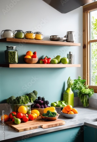 vibrant cooking space allergy friendly meal prep fresh ingredients colorful utensils, vegetables, fruits, healthy, kitchen, organization, colors, recipes