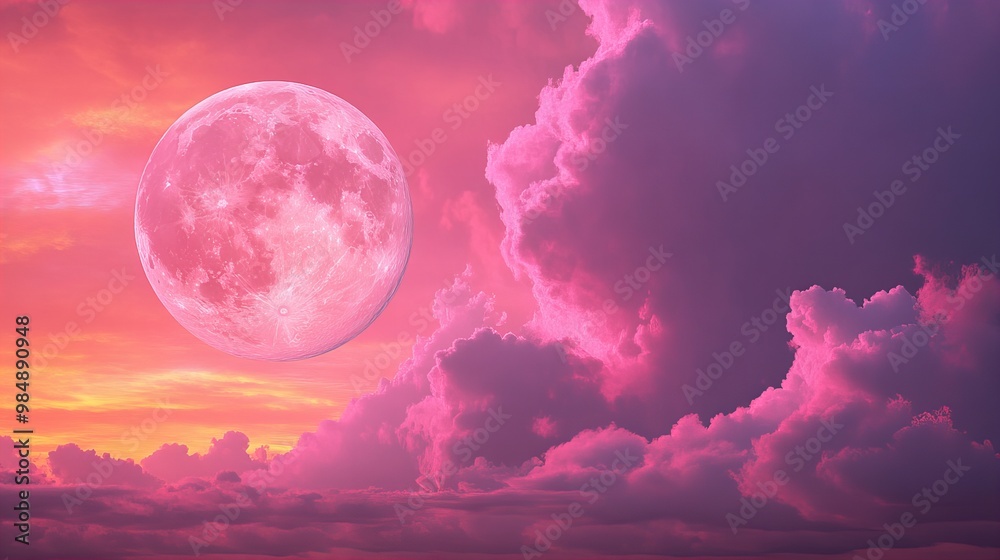 pink moon over the river with pink trees, peacefulness, lofi music background pink moon over the river with pink trees, peacefulness, lofi music background