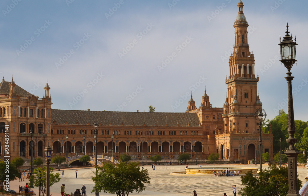 Fototapeta premium Plazia de España Seville Spain Tourist square, in the María Luisa park, in Seville,-