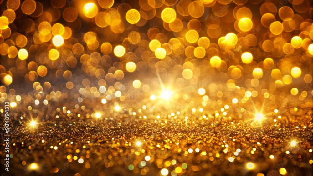 Shiny golden lights create mesmerizing backdrop filled with sparkling bokeh effects, evoking sense of celebration and luxury