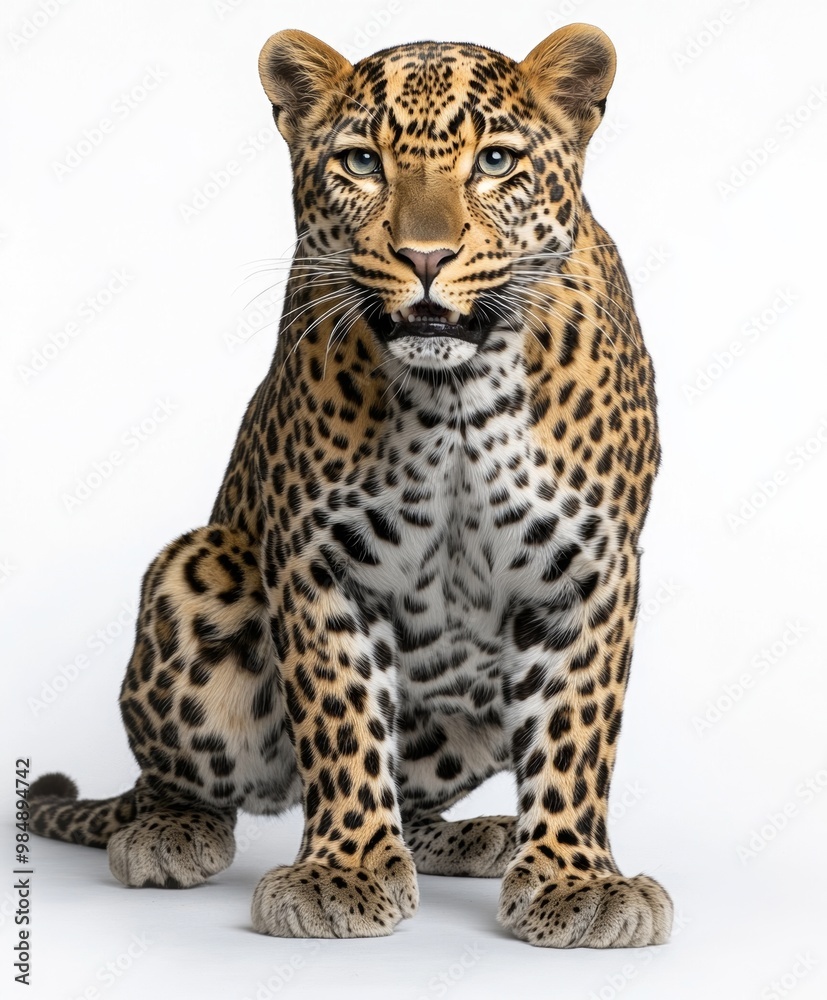 Fototapeta premium Powerful Leopard Sitting in the Wild Staring Intensely with Piercing Yellow Eyes