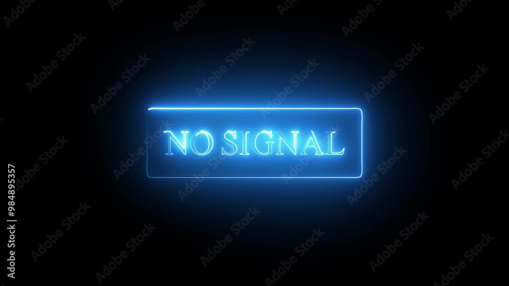 No signal sign concept. Sign in neon blue color glow style. Abstract animation glowing neon blue and red color light with outside of rectangle No signal sign concept. Sign in neon blue color glow style. Abstract animation glowing neon blue and red color light with outside of rectangle