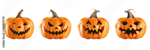 Set of Jack O Lantern Halloween pumpkin on withe background  photo