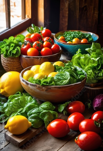 vibrant ingredients displayed colorful bowls featuring fresh spices bright culinary presentation, vegetables, fruits, food, herbs, seasoning, arrangement